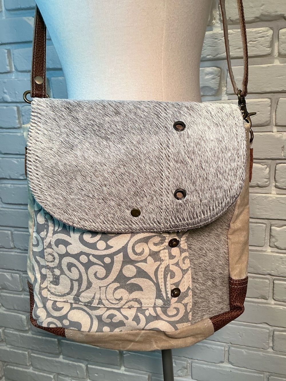 Myra Bag Western Canvas and leather Crossbody NWOT